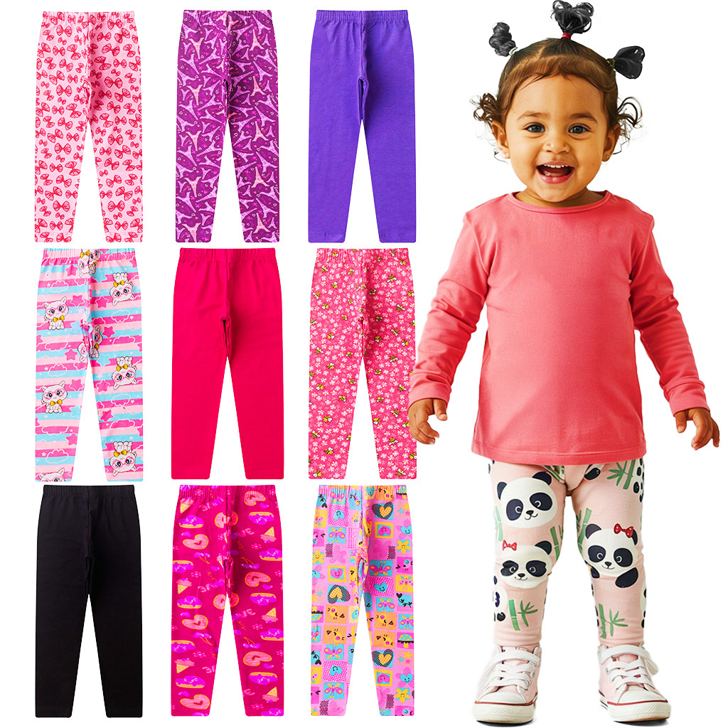 Kit 3 ou 5 Calças Legging Menina em Cotton Sortidas Premium 1 ao 14 Feminina