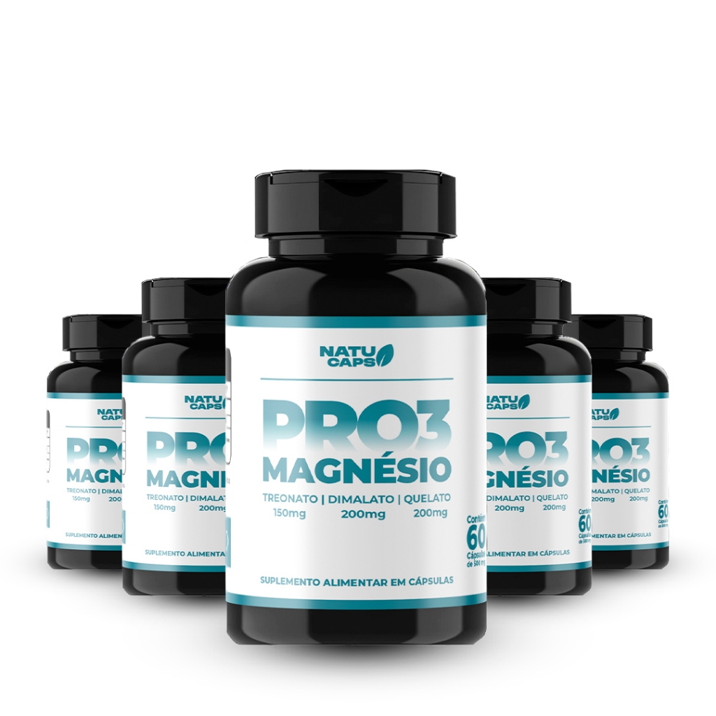 Pro 3 Magnésio 60 Capsulas por Pote | Dimalato Quelato Treonato | Muscular Energia.