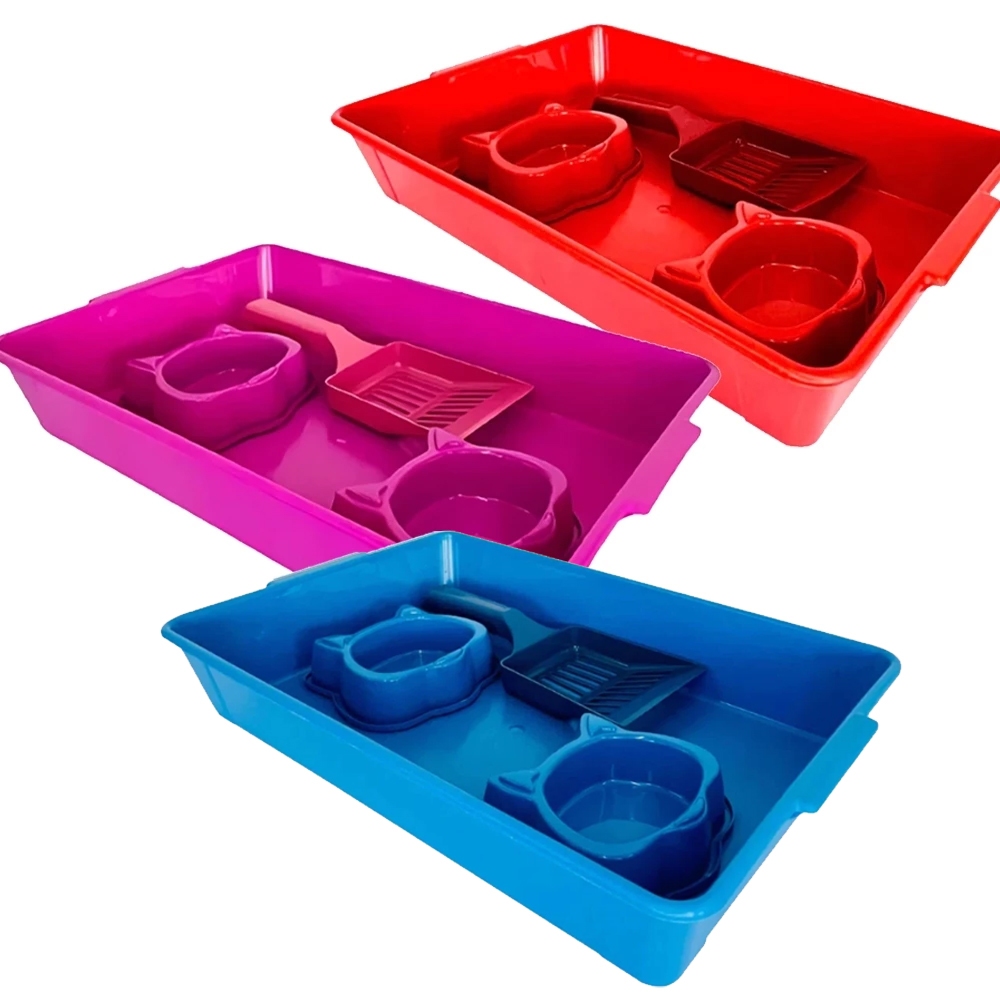 Kit Caixa de Areia para Gatos Bandeja + Comedouro + Pá Higiênica