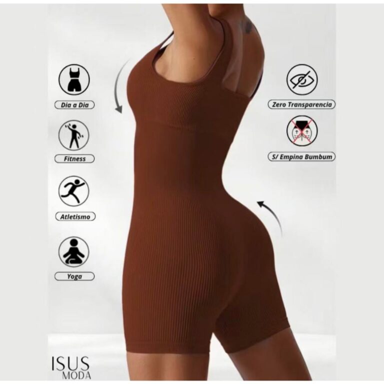 Macacão Canelada de Cintura Alta Macaquinho Polia