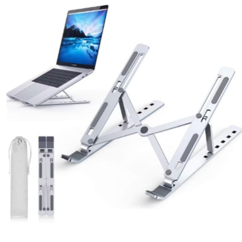 Suporte p/ Notebook Dobrável de Ferro / plástico Ergonômico, Ajustável, Portátil e Super Resistente