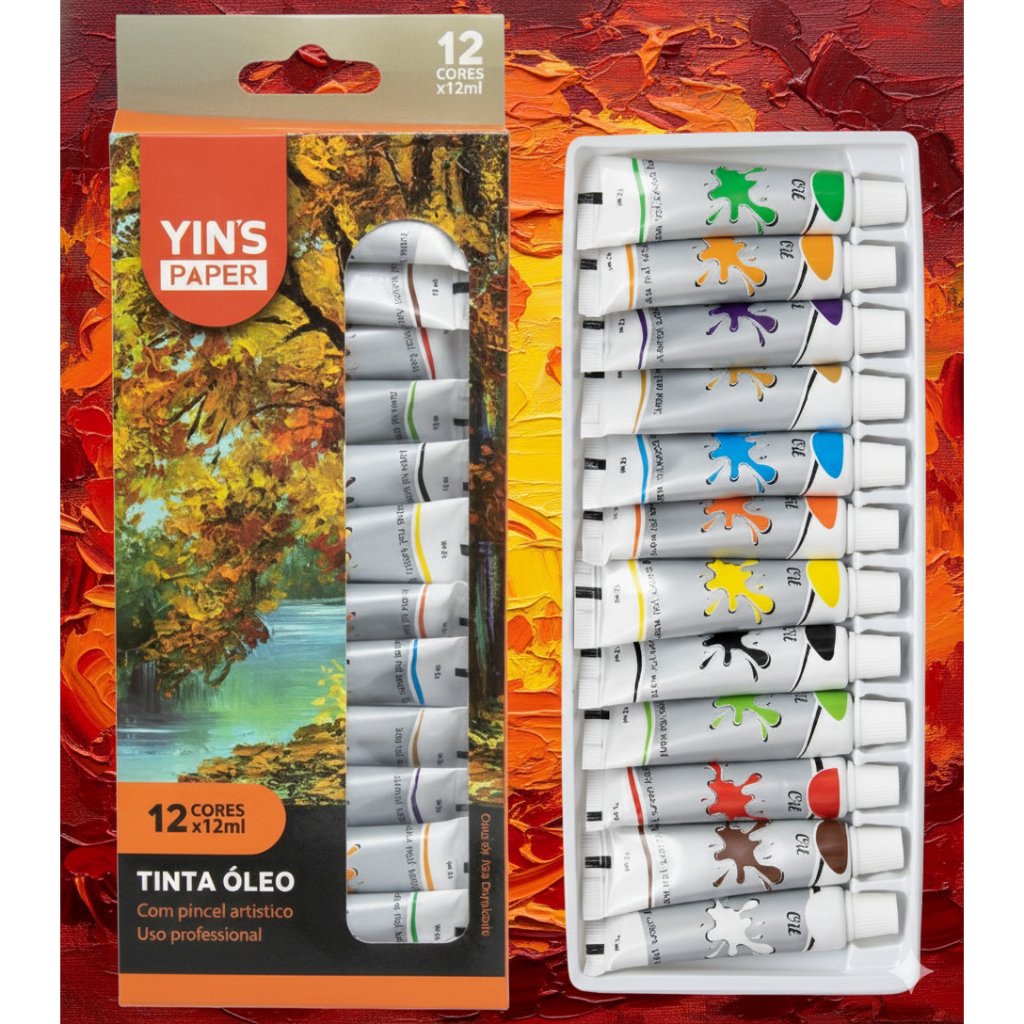 Tinta a Óleo  kit Estojo 12 Cores Bisnaga Alta Qualidade Para Pintura.