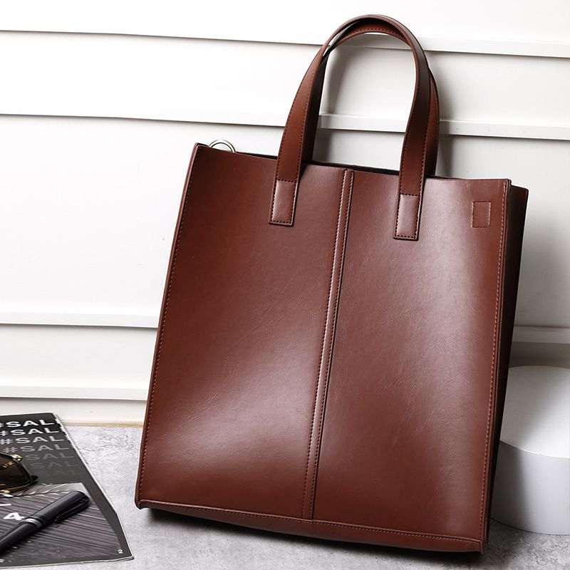 Bolsa Tote de ombro único PU bolsa de couro brilhante universal masculino e feminino bolsa vertical