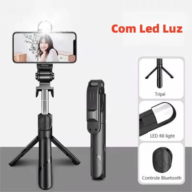 Bastão Pau de selfie Tripé Retrátil Com Luz LED