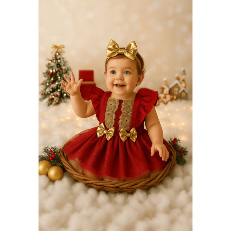 Jardineira Conjunto Romper Saia Natal Bebê Roupa 