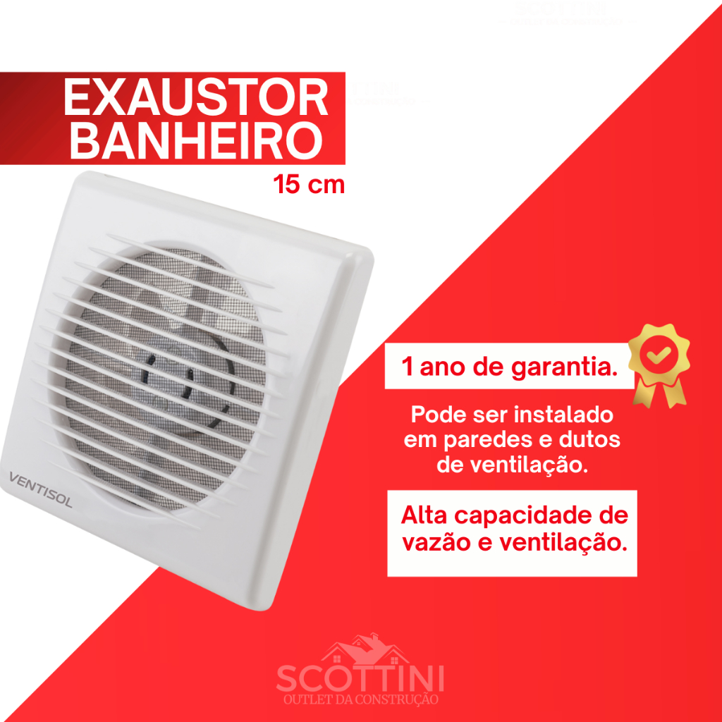 Exaustor P/Banheiro 15cm Bivolt Premium Ventisol