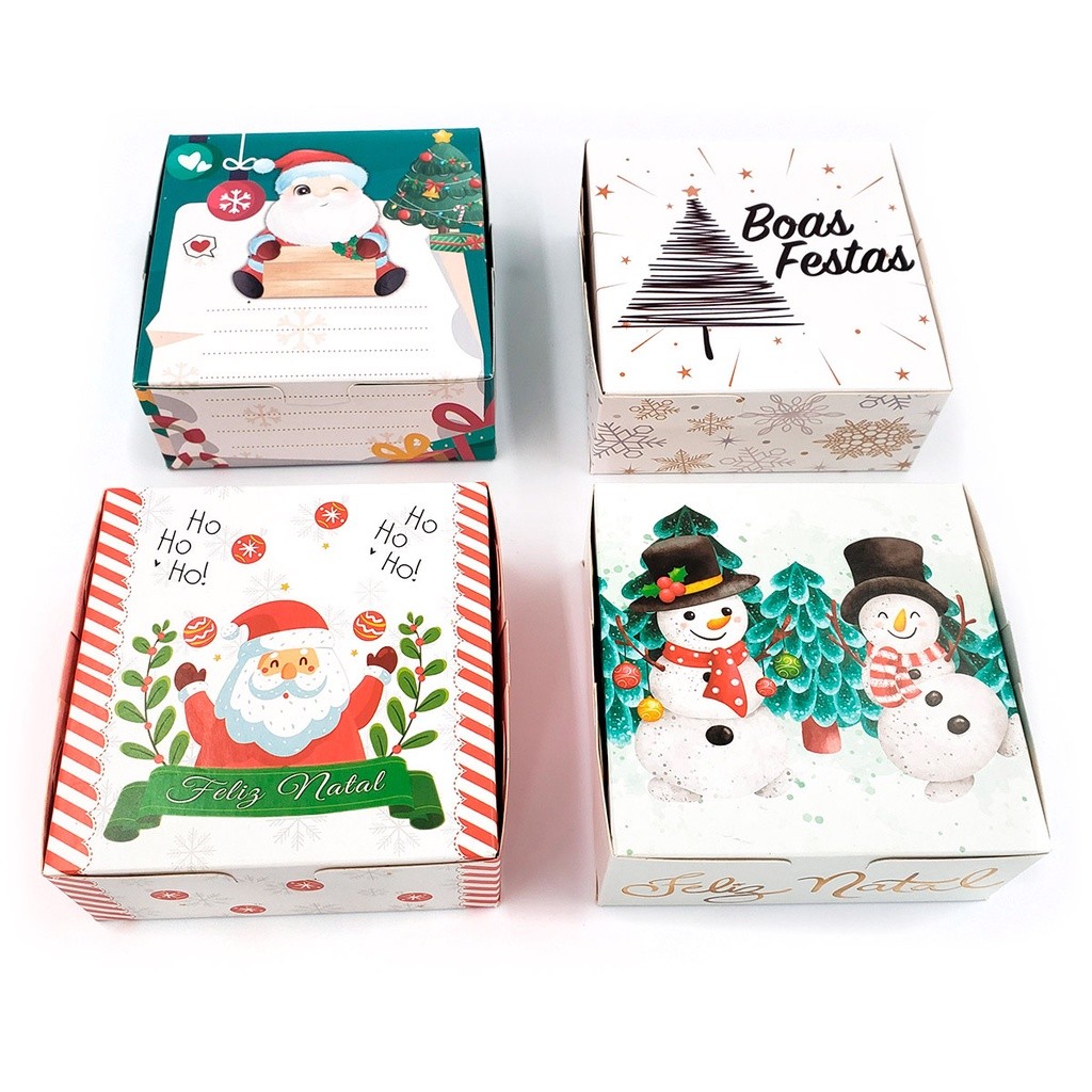 Caixas de Natal (8,5×8,5×3,5cm) para doces, bombons, lembrancinhas, presentes,trufas ou sabonetes