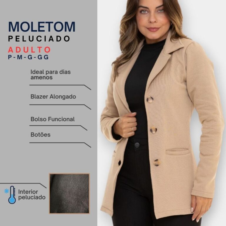 Blazer Alongado Feminino P ao G4  Casaco Moletom G