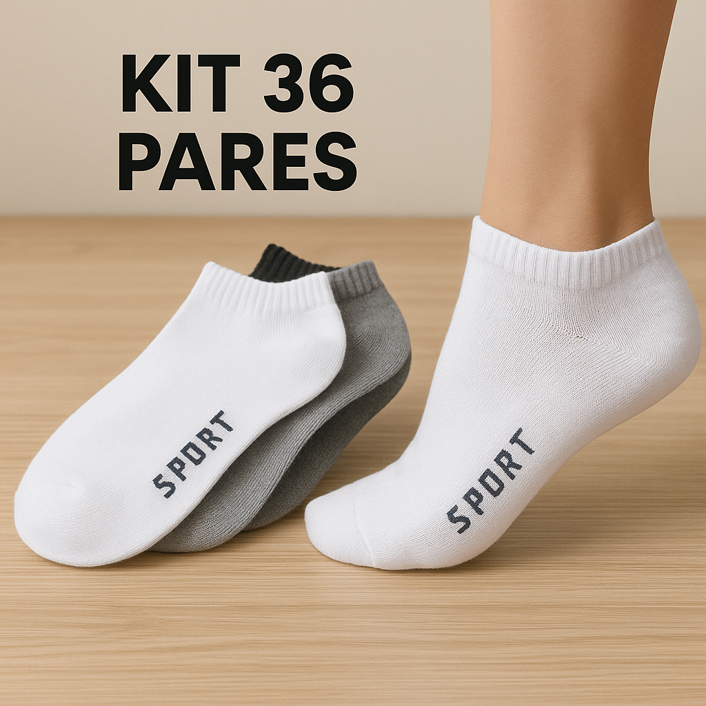 Kit 36 Pares Meia Soquete Masculina e Feminina Cano Curto Confortável, Respirável 35 ao 46 Premium