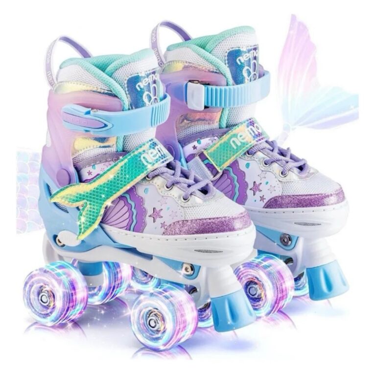 Patins De 4 Rodas Infantil Roxo Sereia Com Led Aju