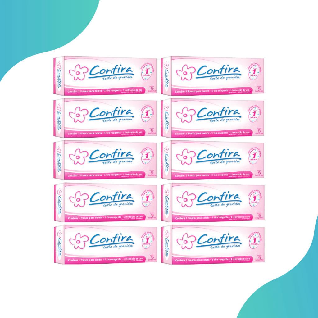 Kit com 10 Teste De Gravidez Confira em tiras c/coletor Sanfarma