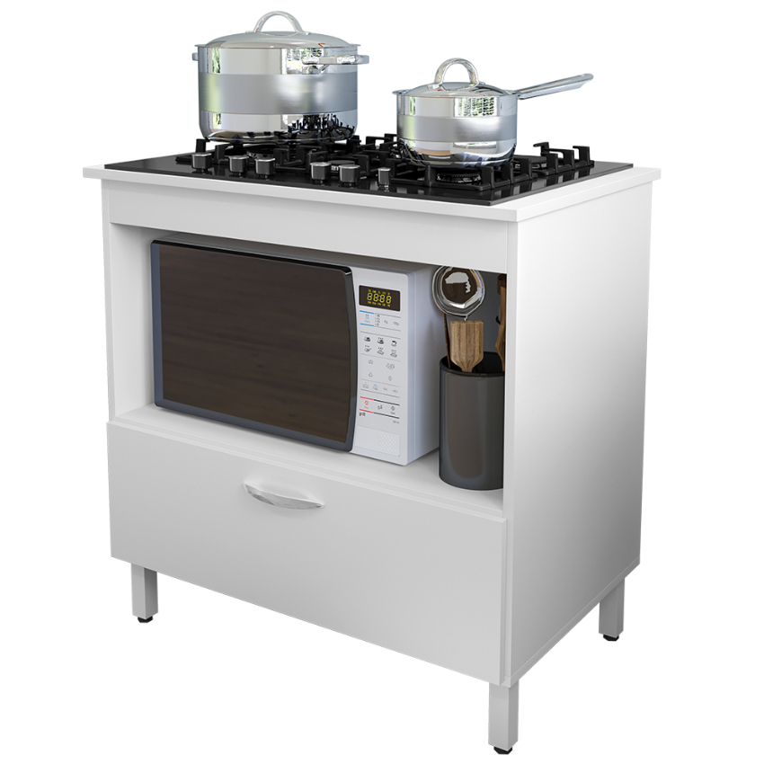 Balcão Cooktop F Balcão de cozinha compacto para cooktop 4 ou 5 bocas com 1 porta e nicho para forno