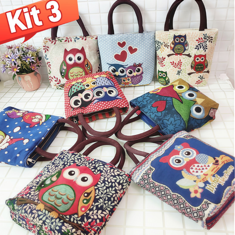 Kit 3/2/1 Bolsa de Lona Feminina Grande Bolsa Mamãe Cabe Marmita e Celular Bolsa de Mão Prática para