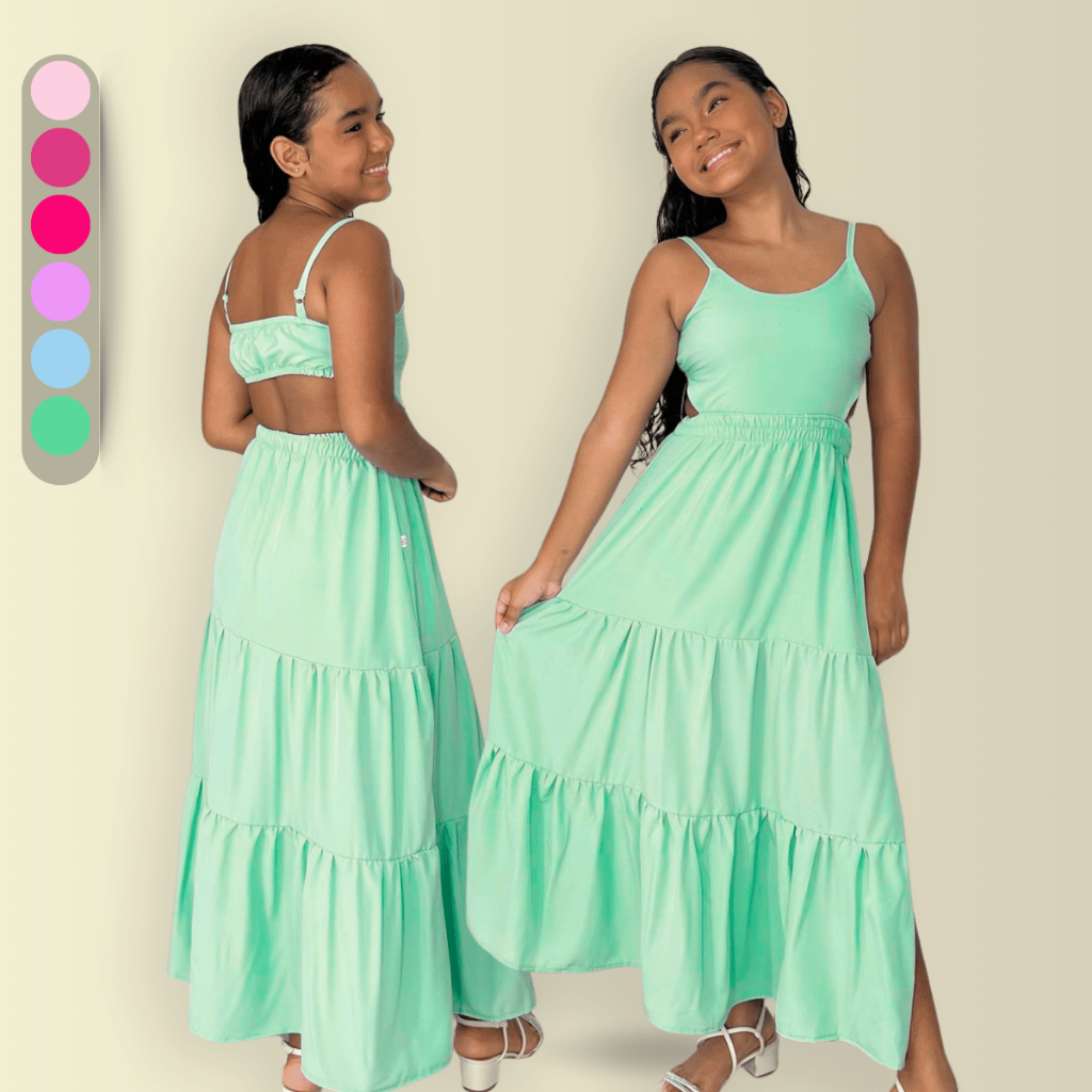 Vestido Alcinha Fenda Infantil Juvenil Mocinha Verão Forrado Delicado Menina