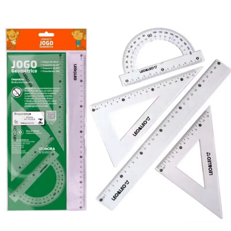 Kit Jogo Regua Geometrico 1.Grau/4 Peças Escolar Estudo LeoELeo