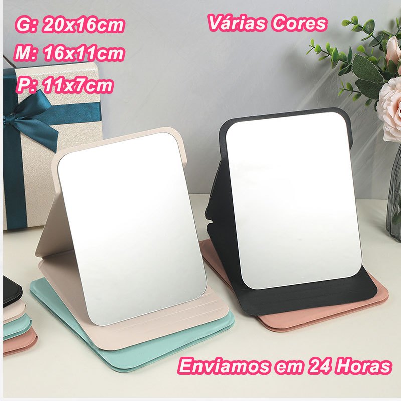 Espelho de Maquiagem Dobrável Retrô com Case em Couro PU – Portátil para Bolsa e Viagens, 3 Tamanhos