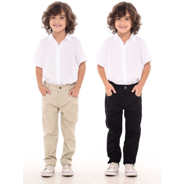 Kit 1 Calça Sarja + 1 Camisa Social Infantil Meni