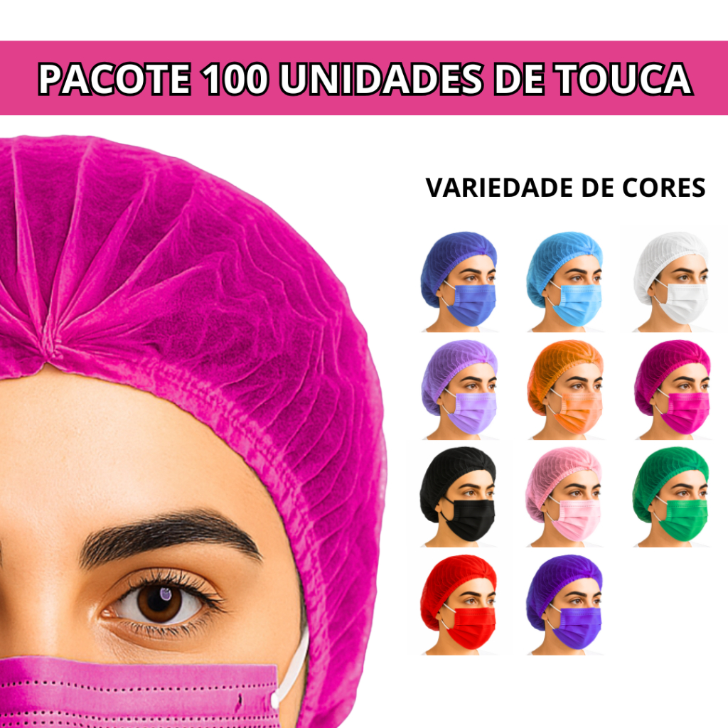 Kit 100 Toucas Descartáveis TNT Com Proteção Par Cabelo Salão, Estética E Cozinha