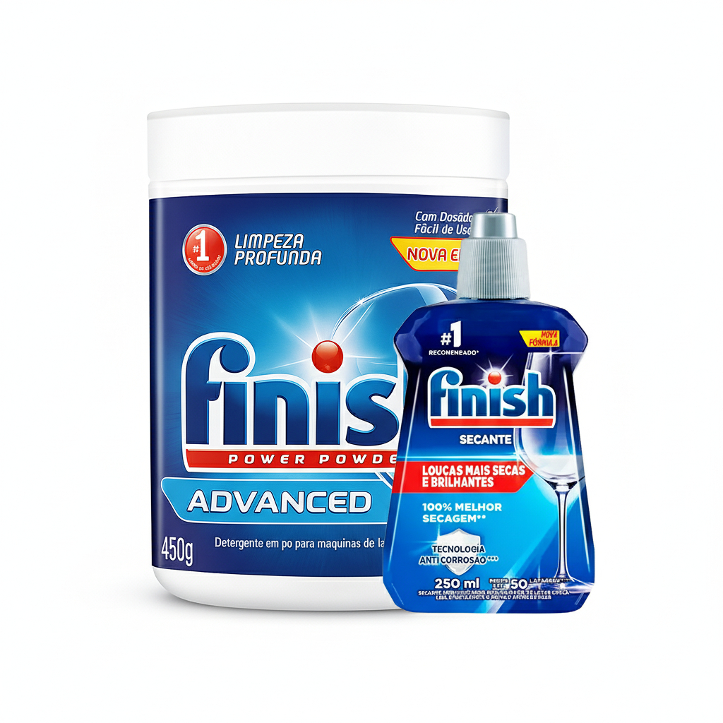 Kit Finish Detergente Pó 450g E Secante Abrilhantador 250ml Lava Louças