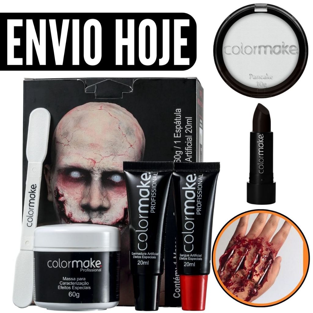 Kit Maquiagem Assustadora Halloween Profissional Artística Batom Pancake Sangue Falso