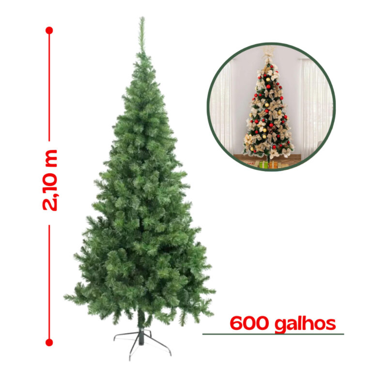 Árvore De Natal Pinheiro 210cm 600 Galhos Cheia P