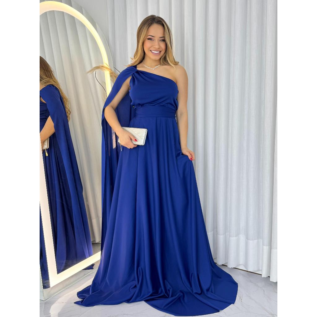 Vestido nula  Manga Capas Longa com Fenda  na Lateral Festa Casamento Madrinhas Formaturas