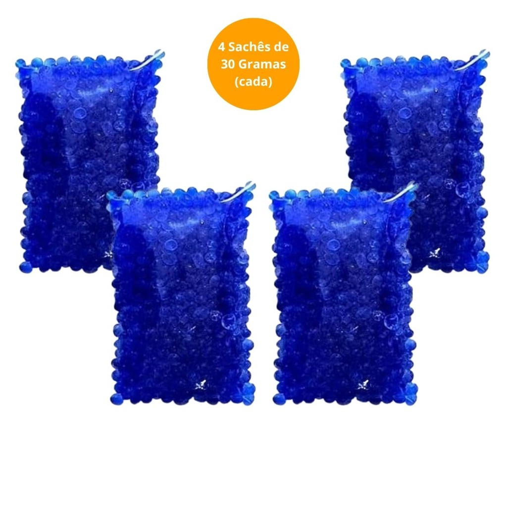 Silica Gel Azul 30g Kit 4 Sachês Desumidificador Aparelho Auditivo Guarda-Roupas Câmera Fotográfica