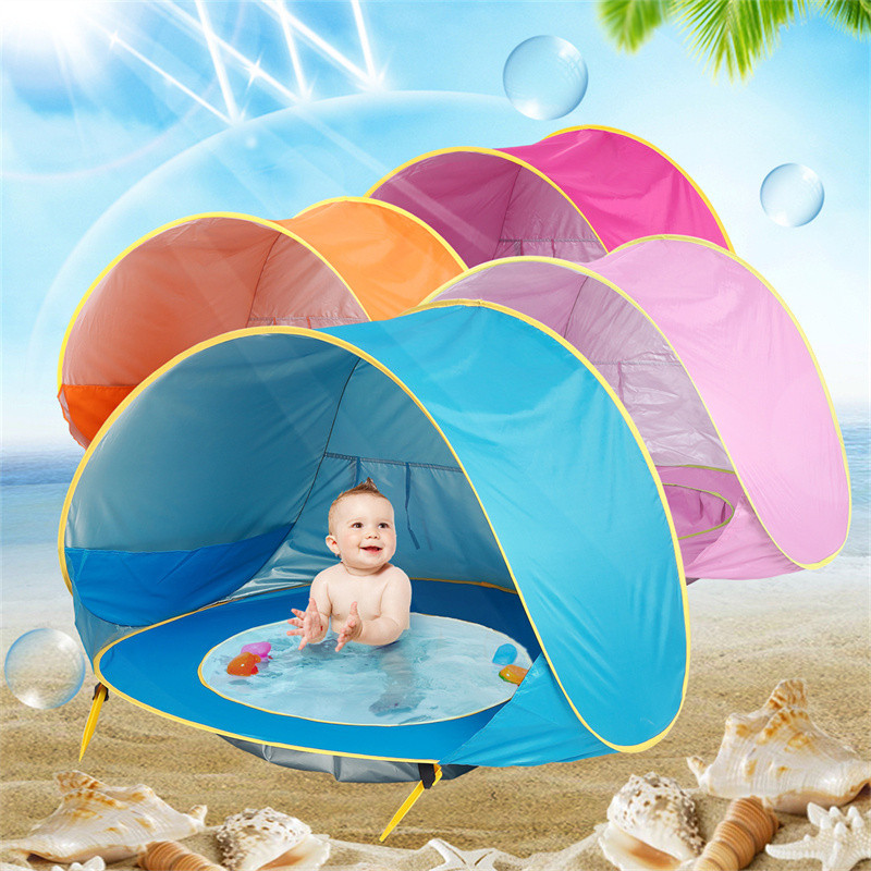 Tenda De Praia Pop-Up Infantil-Abrigo Solar UV Para Piscina E Brincadeiras Ao Ar Livre