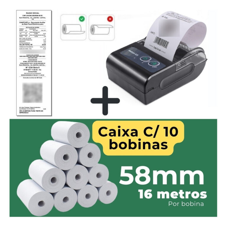 Mini Impressora Bluetooth Termica 58mm Com 10 Bobi