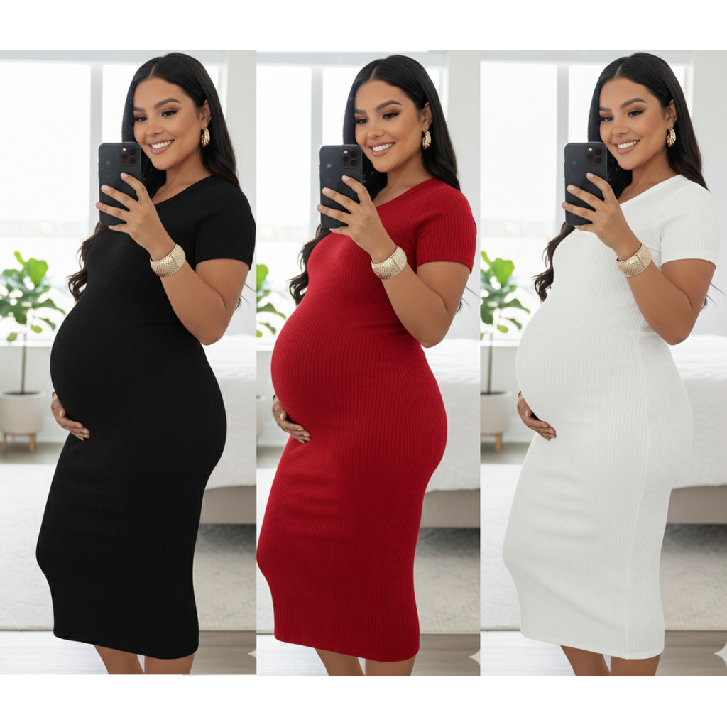 Vestido Manga Gestante Grávida Maternidade Canelado Confortavel Fenda Longo Evangélico Casual Modern