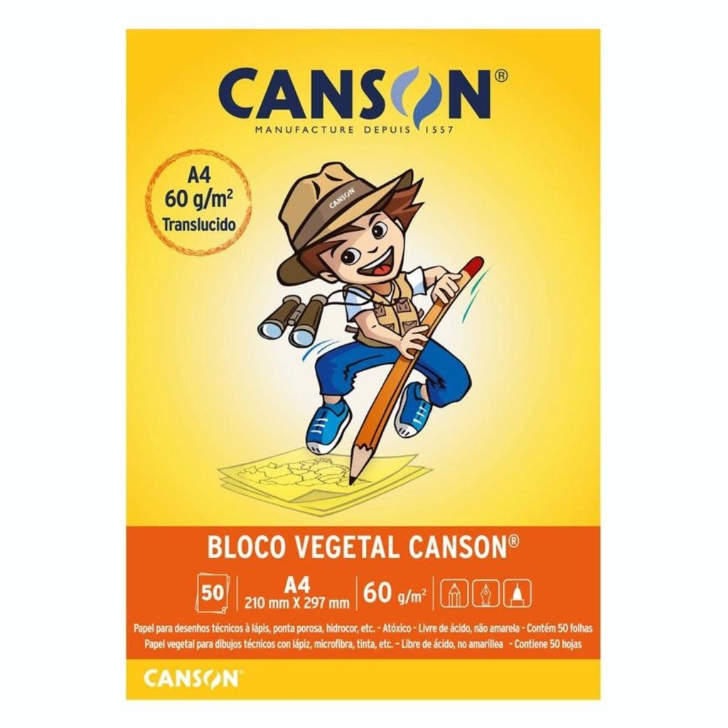 Bloco Vegetal Canson A4 50 Folhas 60g Semitransparente, Neutro pH, Ideal p/ Desenho e Cópia