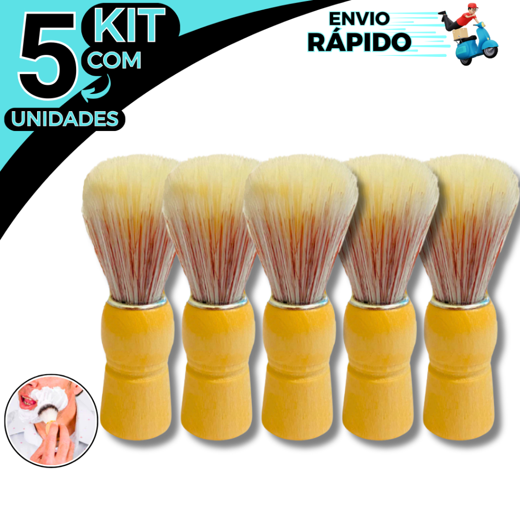 Kit 5 Pincel Para Barbear Profissional De Madeira Cerdas Macias Premium