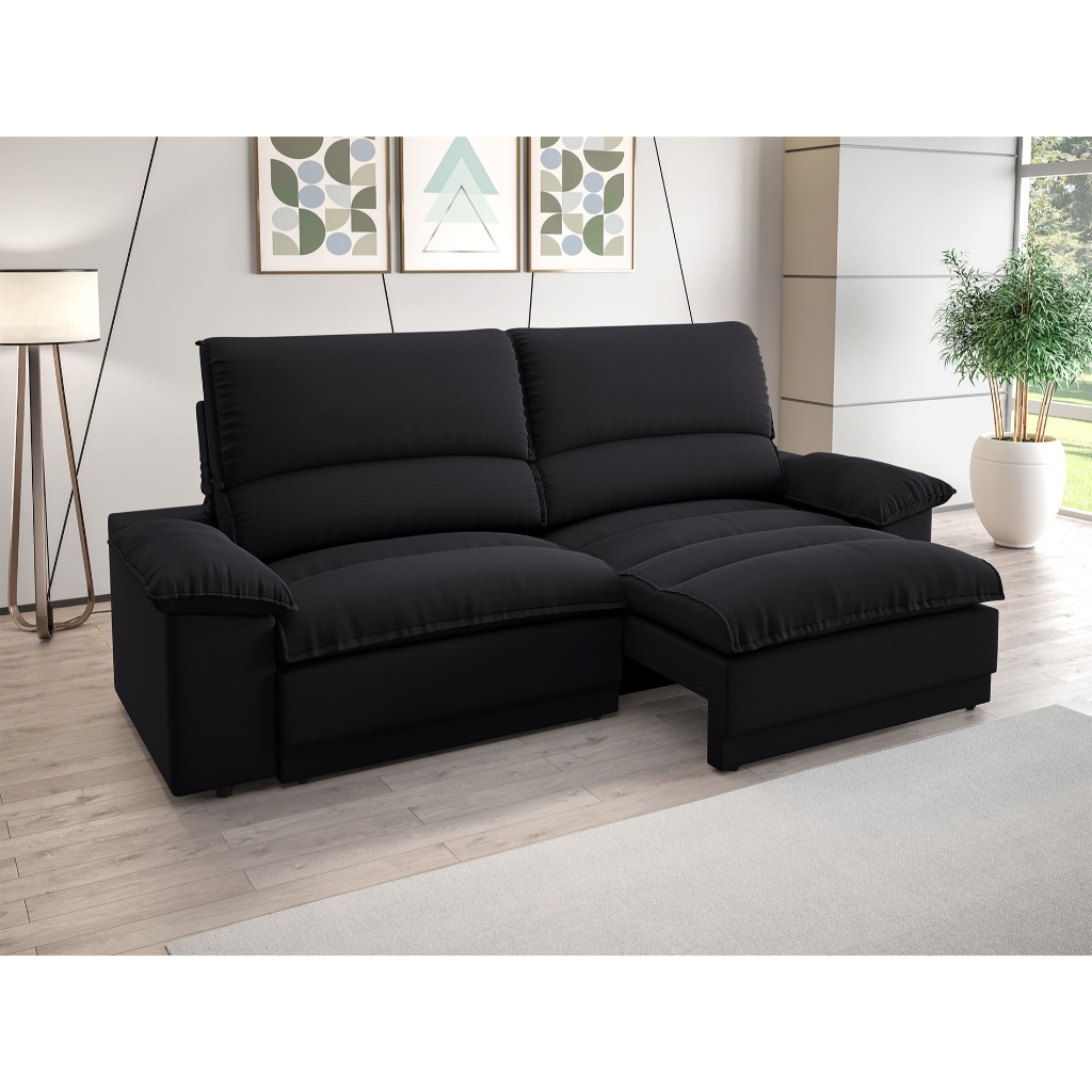 Sofá Plaza 2,00m com Molas no Assento Retrátil e Reclinável Velosuede – NETSOFAS