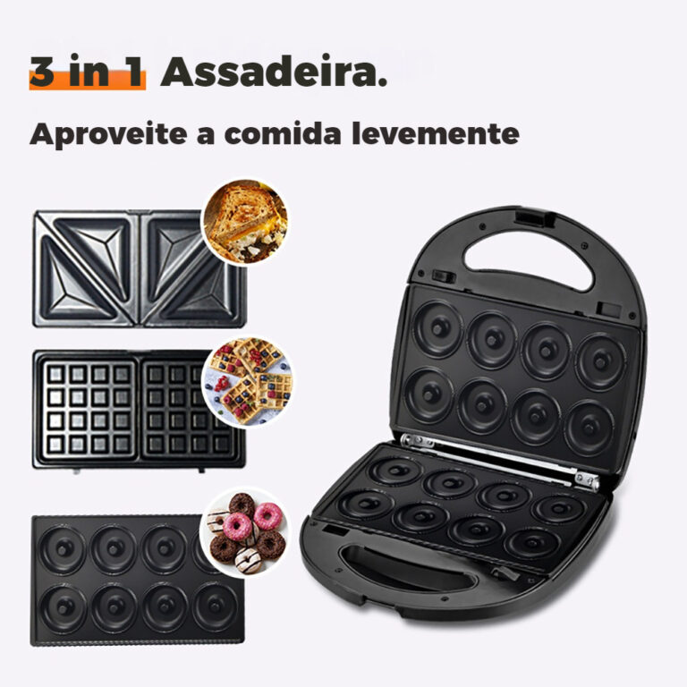 Máquina Donuts Wafler Rosquinha Sanduicheira 3 Em