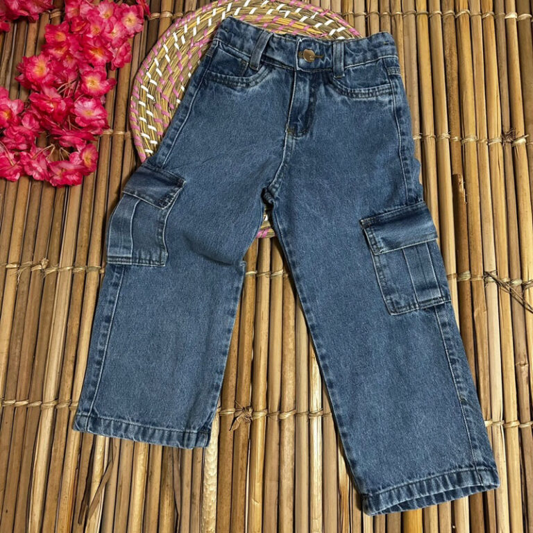 CALÇA INFANTIL MENINAS CARGO WIDE LEG JEANS LEAND