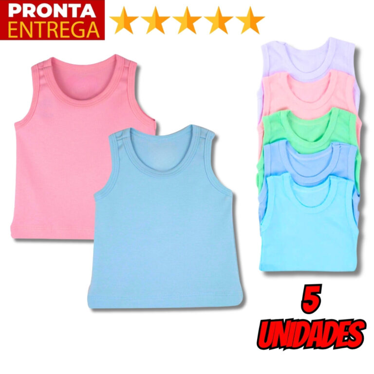 Kit 5 Camisetas Regata Bebê Menino Menina