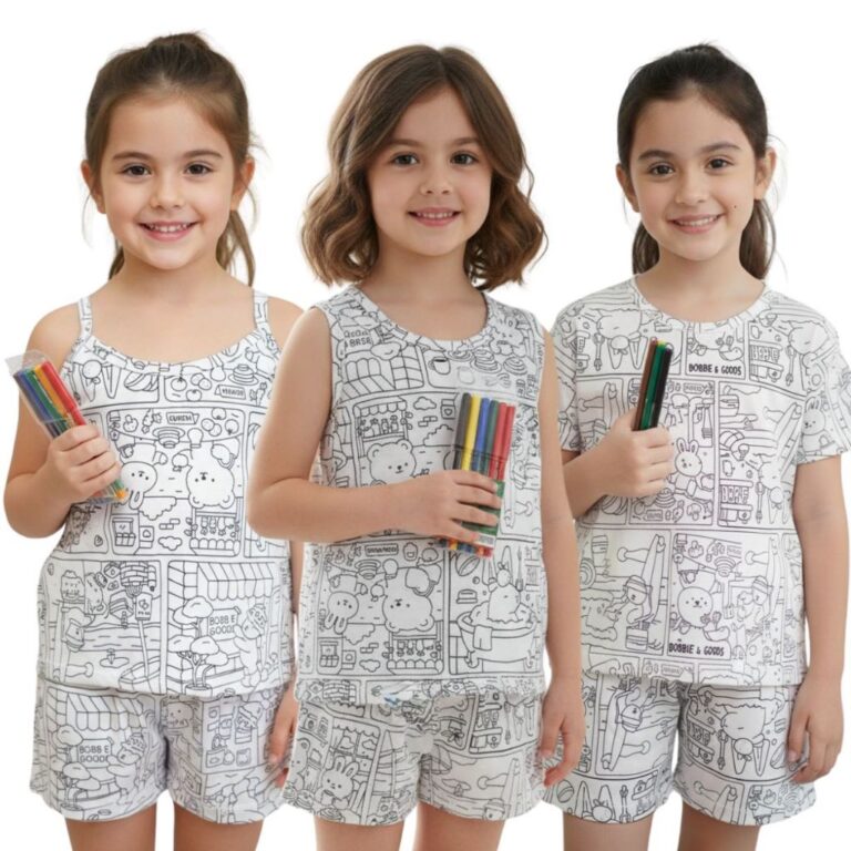 Pijama Infantil Feminino Para Colorir + 6 Canetinh