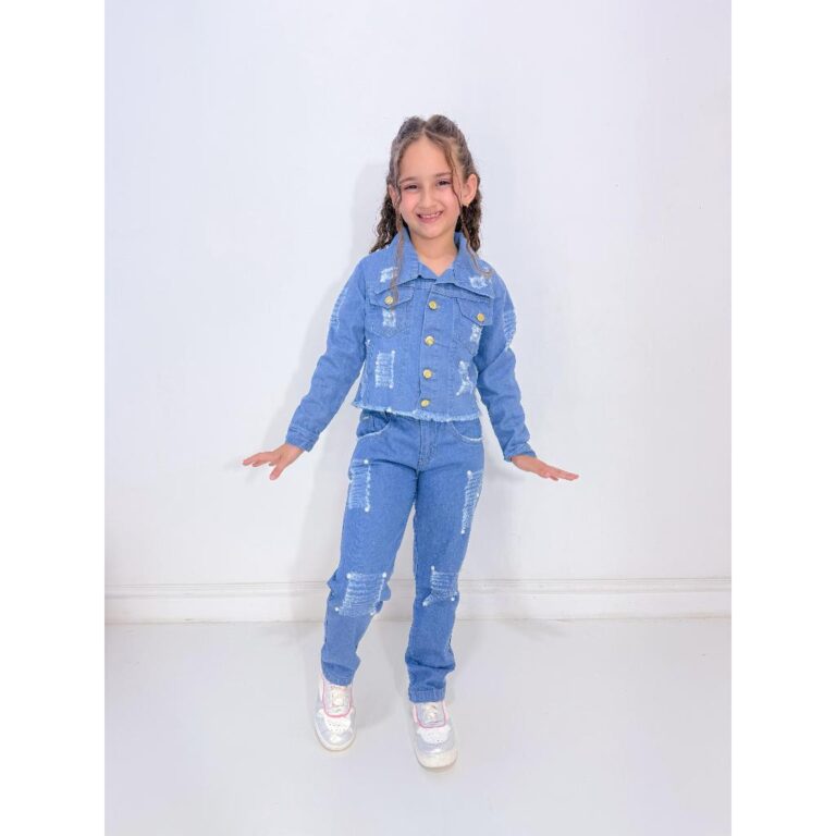 Conjunto Jeans Infantil Juvenil Feminino com perol