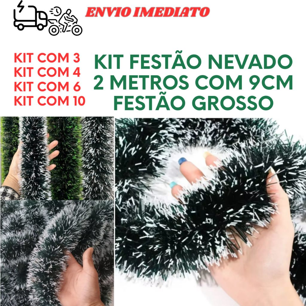 FESTÃO DE NATAL ENFEITE DE NATAL FESTÃO NEVADO FESTÃO 2 METROS GROSSO KIT 10 METROS FESTÃO  NATAL FE