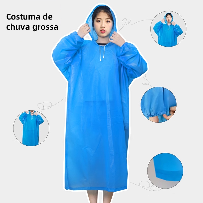 Capa chuva com Gabardina grossa e comprida transparente reforçada reutilizável