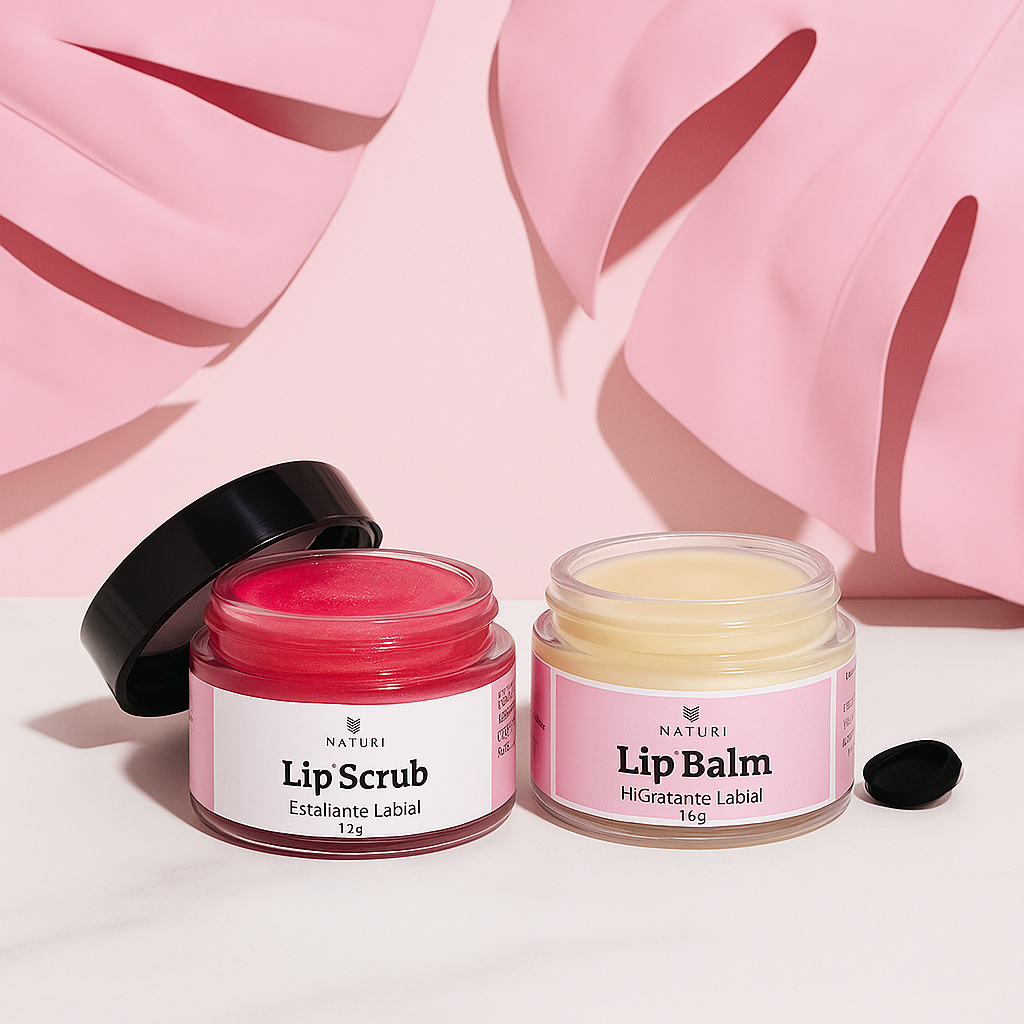 Kit Lip Balm Hidratante Labial e Lip Scrub Esfoliante Labial – Natural – Vitamina E / Vegano