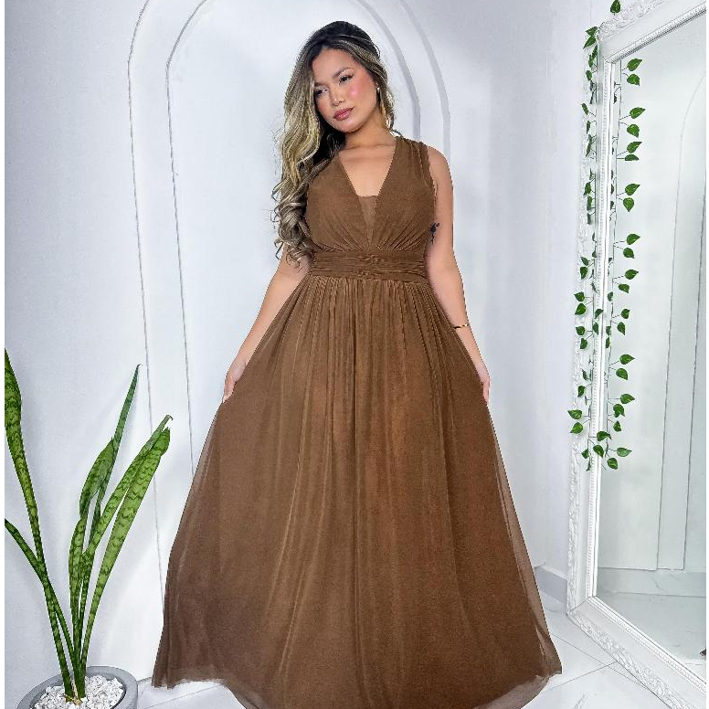 vestido feminino longo Elegante Sem Mangas com Saia Fluida para Casamento, Formatura, Madrinha festa
