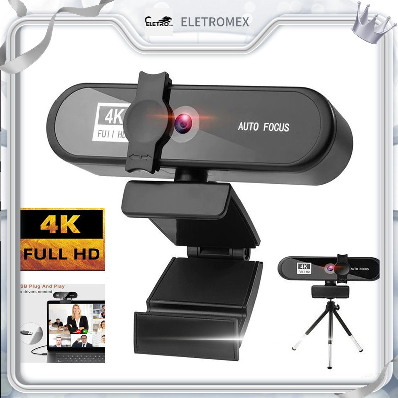 4K Webcam Mini Câmera 2K Full HD Com Microfone Autofoucus Web Para PC Computador Portátil Online