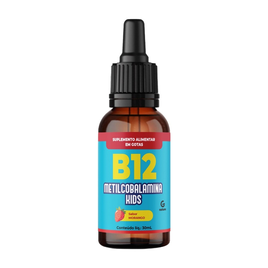 Metilcobalamina Kids 30ml Vitamina B12 Suplemento Alimentar em Gotas Sabor Morango
