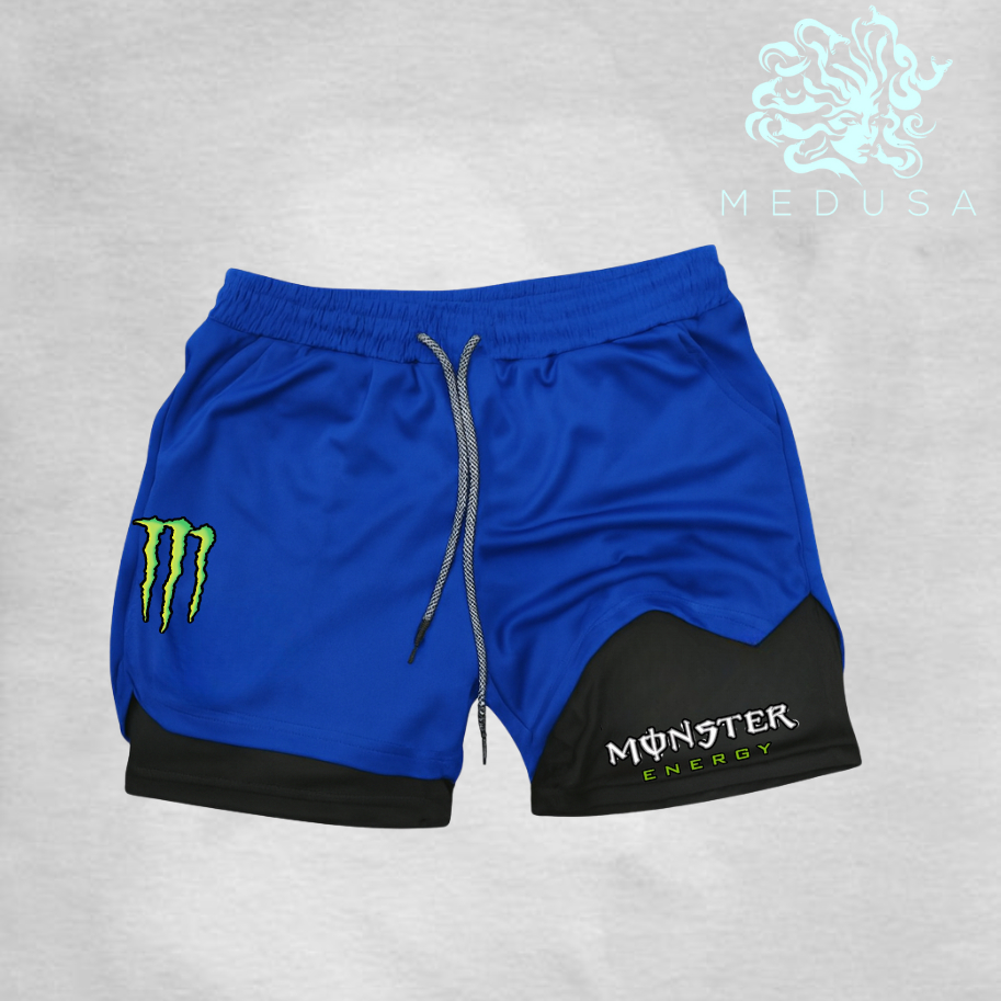Bermuda Compressão 2em1 MONSTER Masculina DryFit + Elastano Ideal Academia Corrida Bike Crossfit