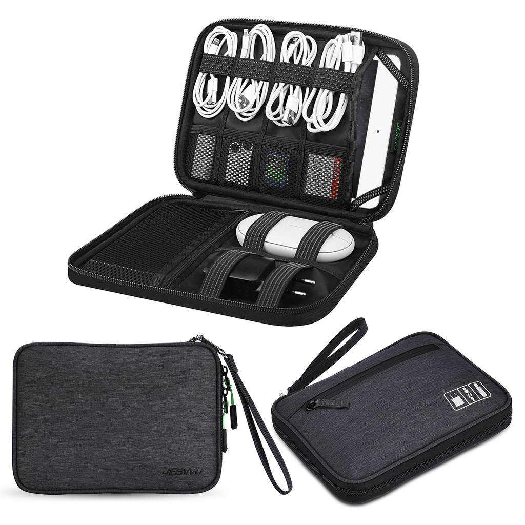 Bolsa Organizadora Cabos JESWO Adequado Acessórios Eletrônicos, Design com fecho duplo , Portátil, C