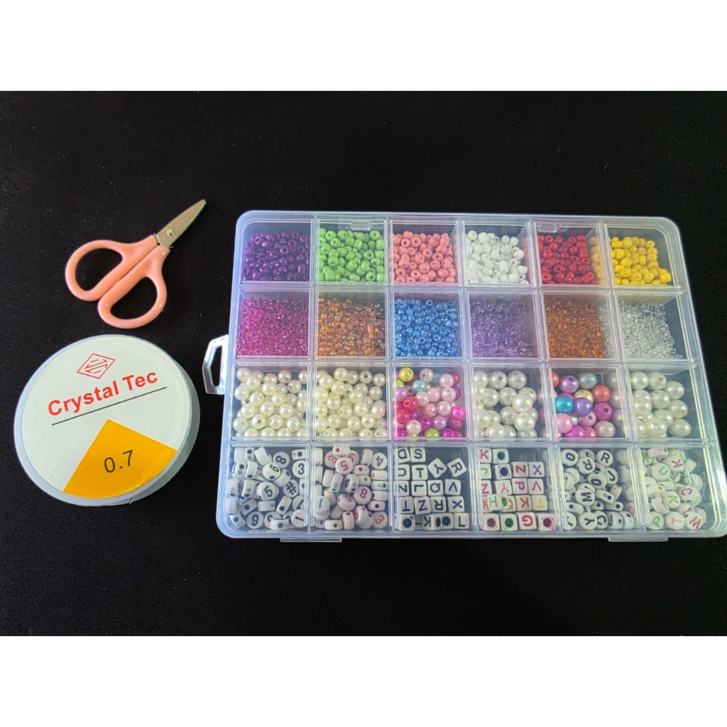 Kit Miçangas Coloridos Acompanha Tesoura+Fio de Silicone