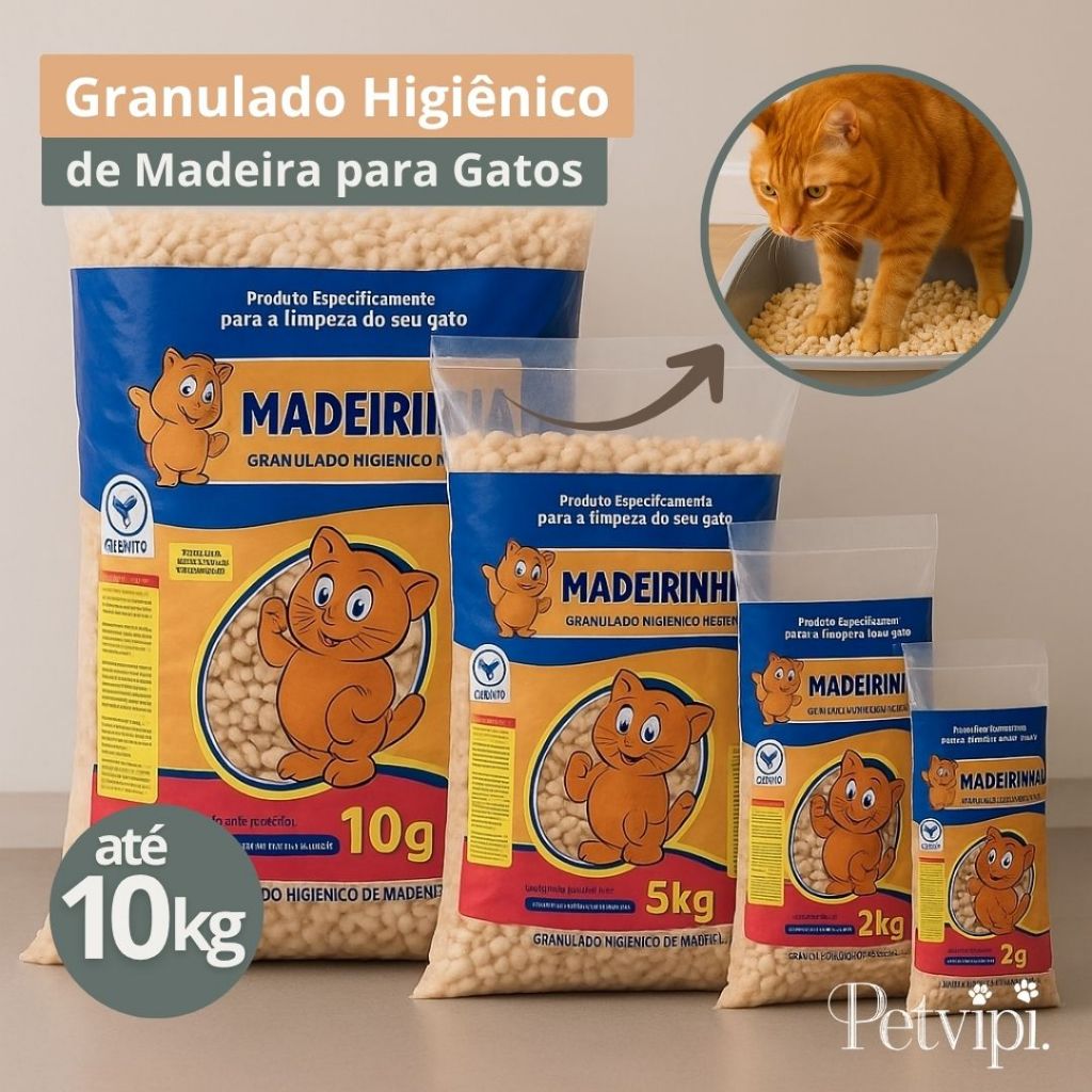 Granulado Higiênico Ecológico De Madeira Para Gatos Madeirinha Absorvente Biodegradável