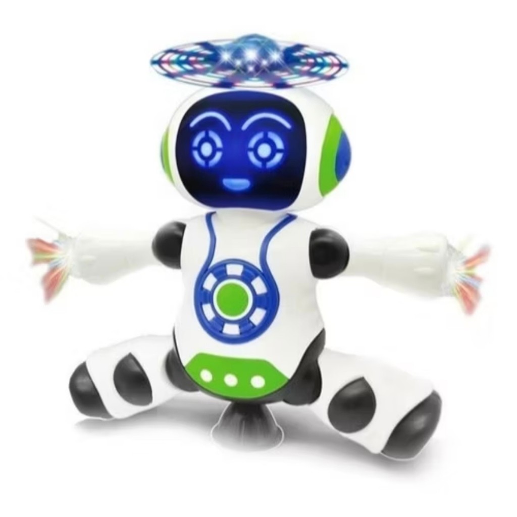 Robô Dançarino Brinquedo Musical com Luzes 3D Anda, Gira 360° e Toca Música  Robot Branco Infantil