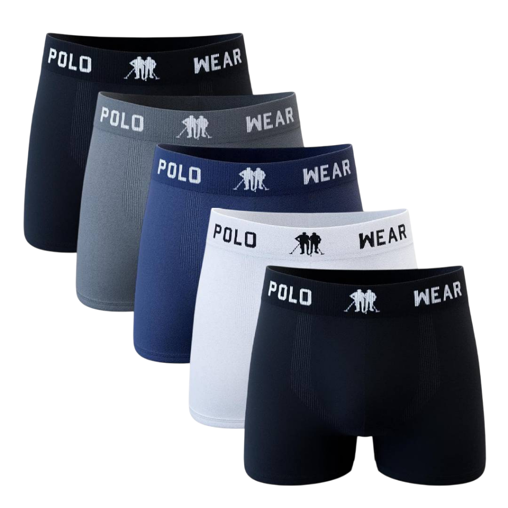 Kit 5 Cuecas Boxer Box Polo Wear Microfibra Lisa Sem Costura Sortidas